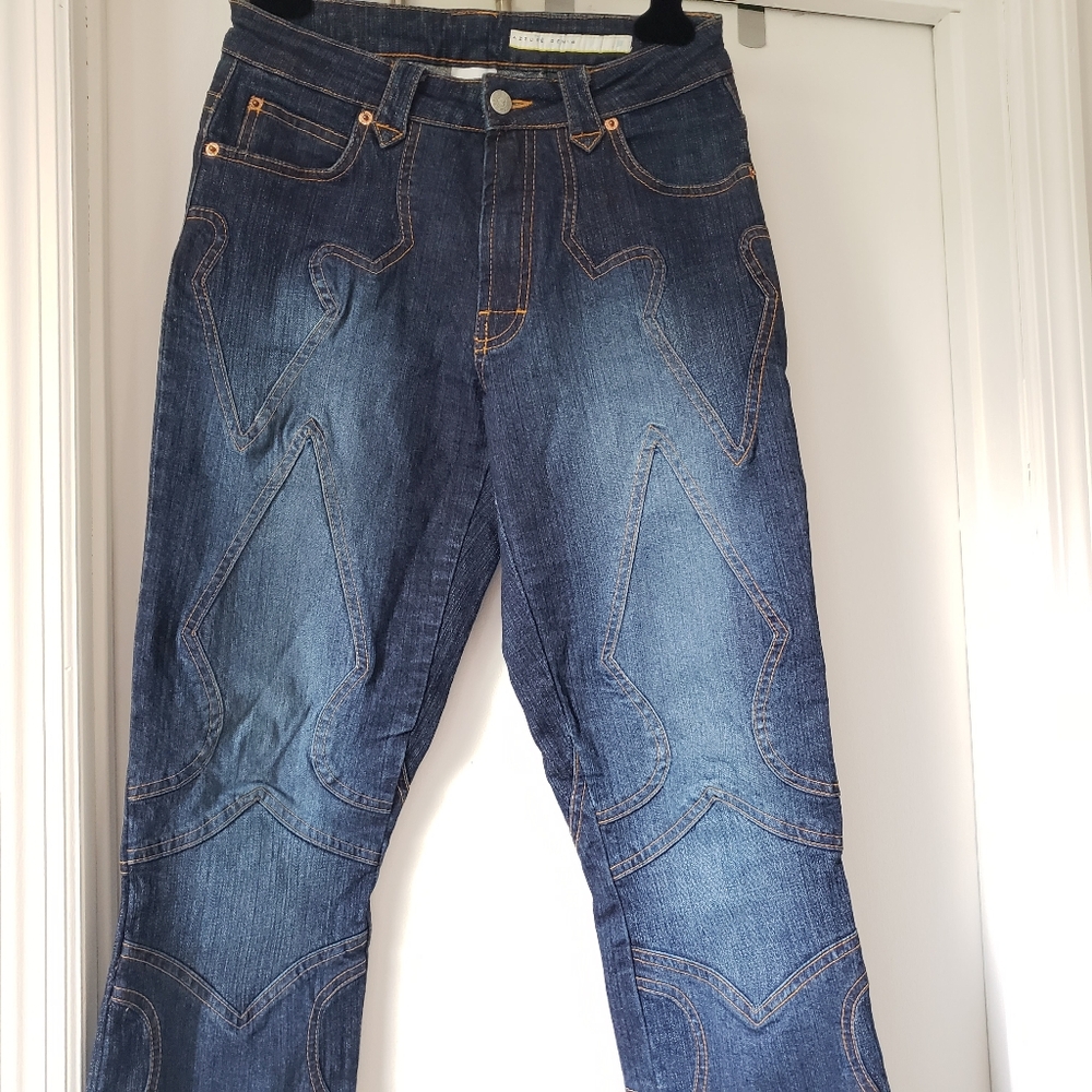 Azzure blue jeans with gold contrast stitch design - Picture 9 of 16